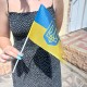 Прапор України з гербом на паличці 21х14см